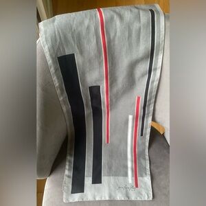 Signed Jean Pierre Robin Gray Scarf with Red and White Accents